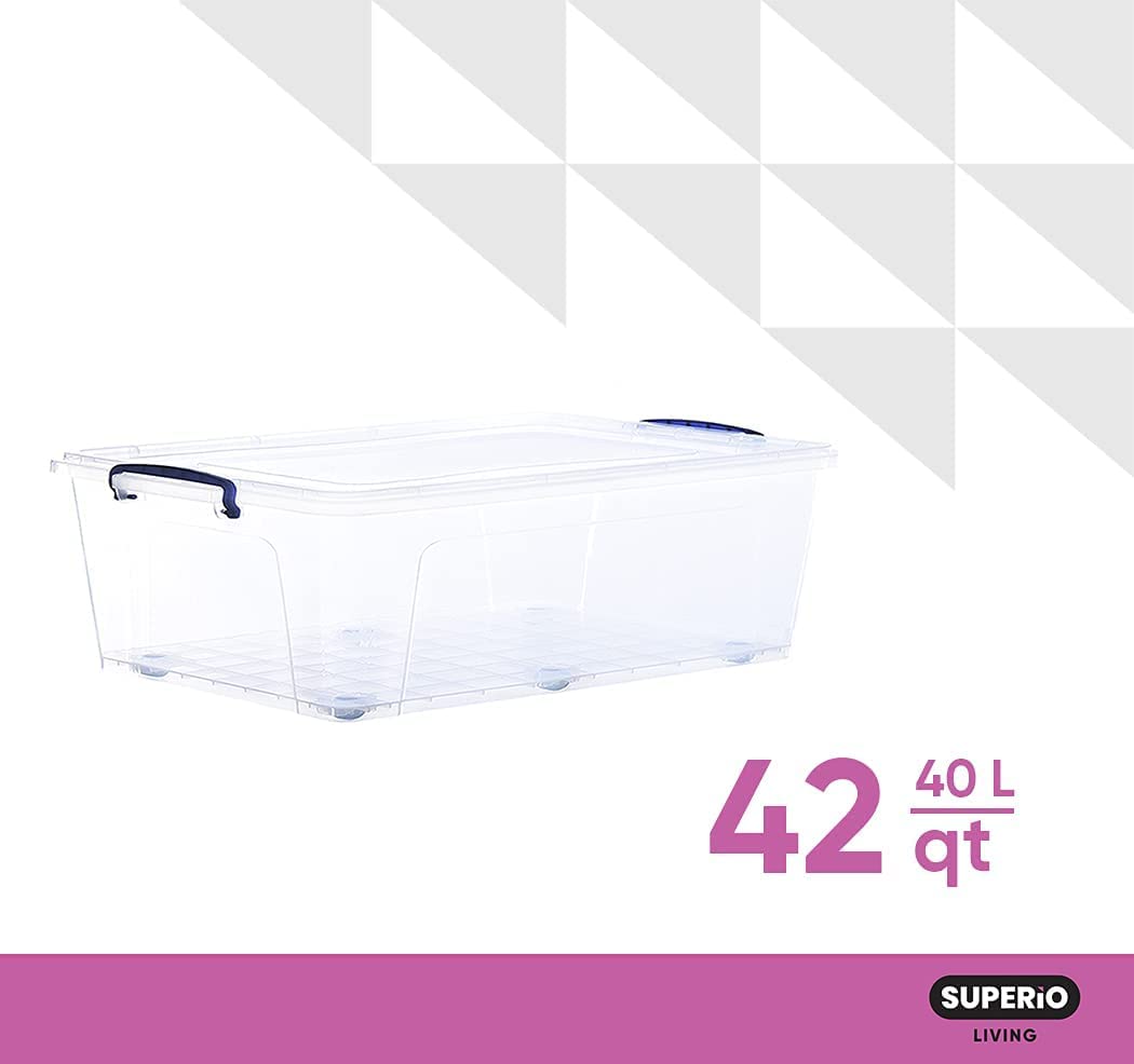 Superio Under Bed Storage Containers with Wheels (3 Pack), Flat Clear  Storage Bin Stackable Large Storage Latch Box with Lids Store Cloths,  Bedding, Linen, For Under The Bed, Garage, Home 